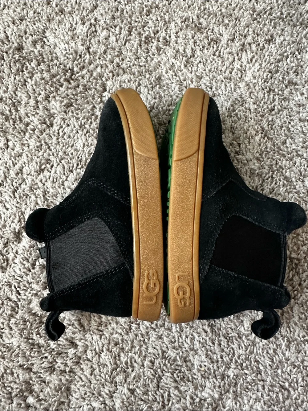 UGG Kids Black Suede Ankle Boots with Brown Rubber Sole